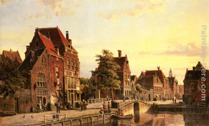 Willem Koekkoek Figures by a Canal in a Dutch Town